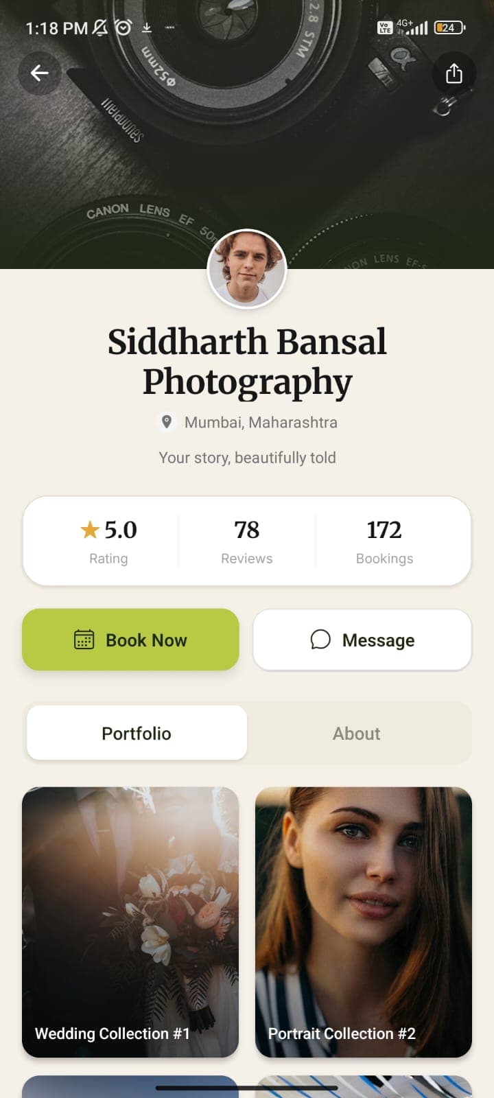 Photographer profile in the app