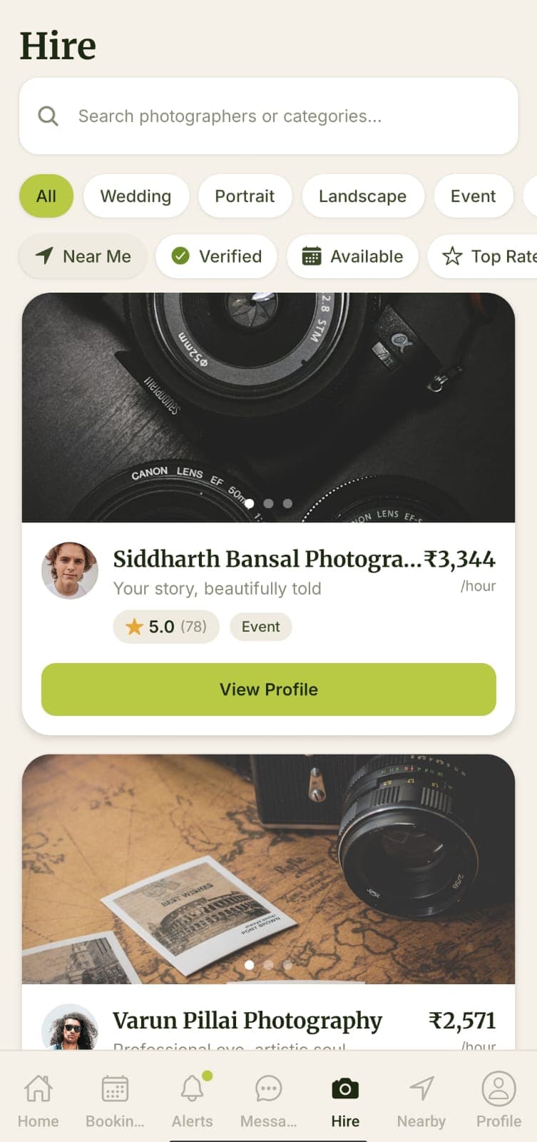 Browse and hire photographers